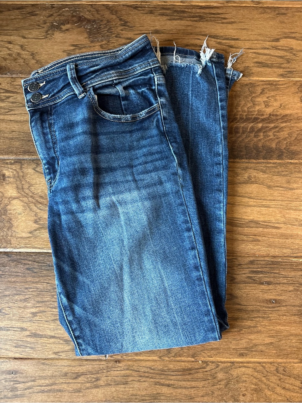 KanCan Dark Blue High-Rise Ankle Jeans with Frayed Hem